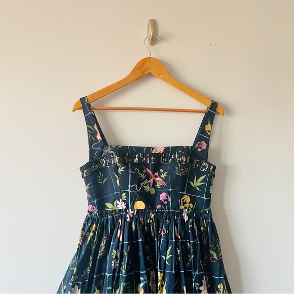 AGUA BY AGUA BENDITA Barbara Paradiso Ruffle-Trim Poplin Midi Dress Size M - Picture 3 of 9